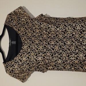 ✨ Candalite Black & Gold Lace Maxi Dress with Sheer Panels – Women’s Size M